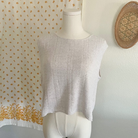 90s Coldwater Creek Ivory Knit Tank Top – Neutral Sleeveless Sweater Vest - Picture 1 of 6